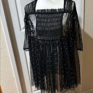Free People Black Mesh Dress sheer with polka dots